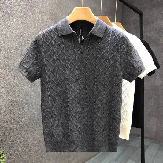 Blaise Diamond Knit Polo - Gray
