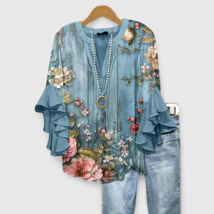 Blouse for Women - Floral Blue
