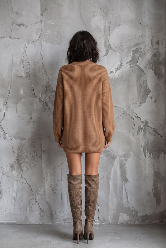 Brown Vintage Style Knit Mini Dress for Women
