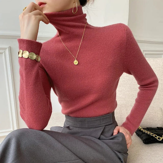 Camille Cashmere Turtleneck - Rosewood Blush