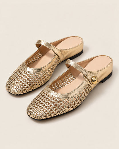 Woven Metallic Mary Jane Mules for Women – clean studio photo
