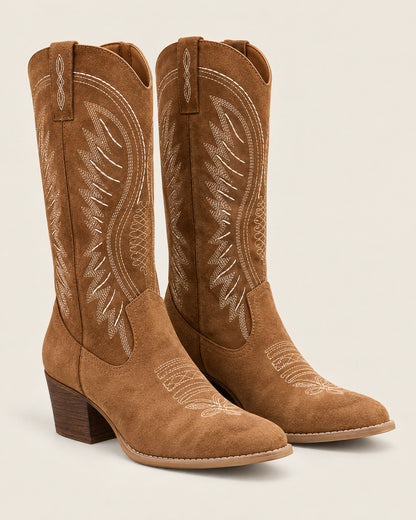 Embroidered Suede Western Cowboy Boots for Women – clean studio photo