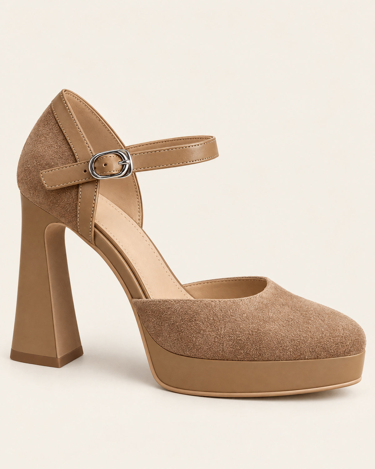 Almond-Toe Suede Platform Ankle Strap Pumps for Women – clean studio photo
