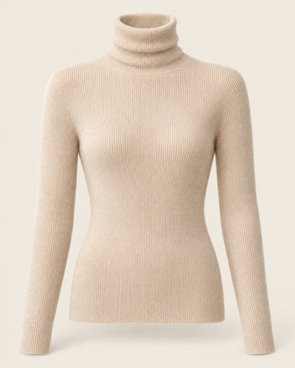 Cashmere Ribbed Turtleneck Sweater for Women – clean studio photo