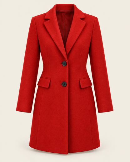 Red Single-Breasted Wool Coat for Women – clean studio photo