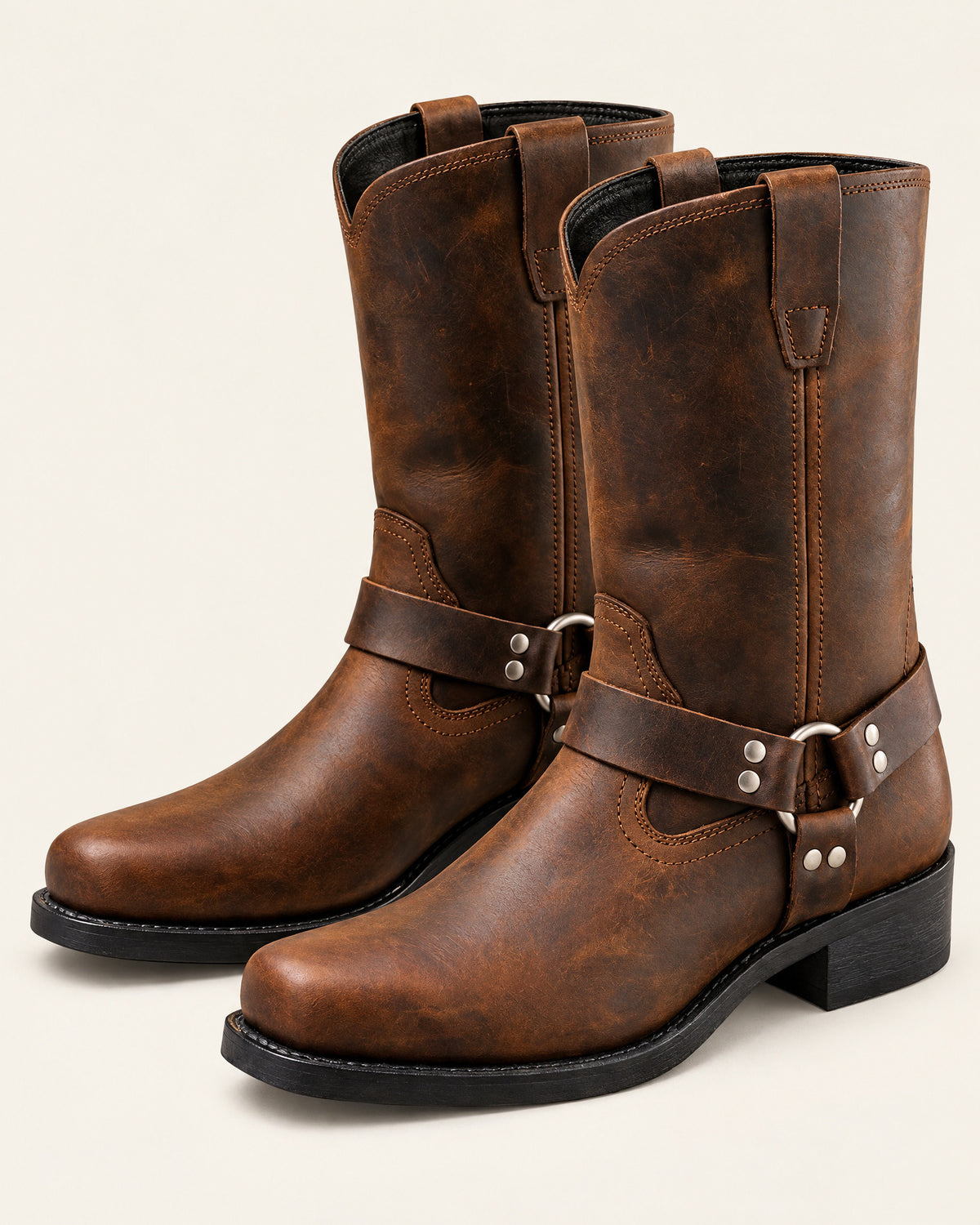 Harness Leather Mid-Calf Boots for Men – clean studio photo