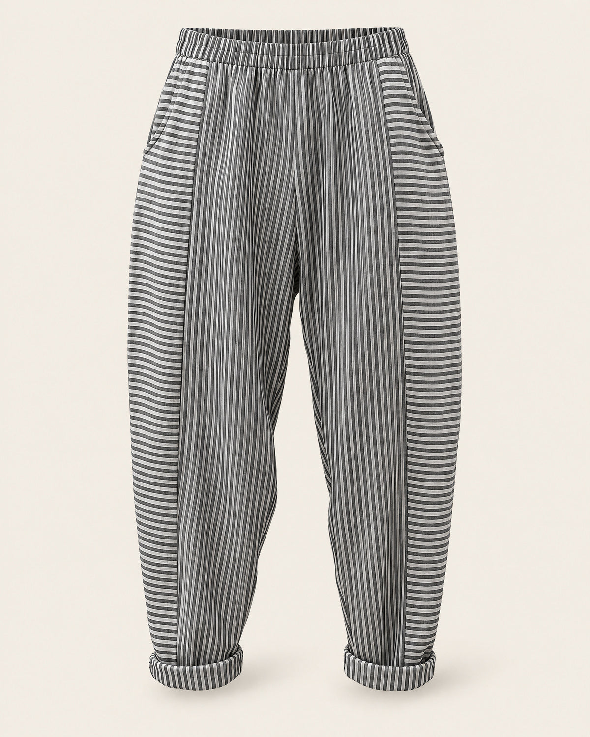 Striped Rolled-Hem Harem Pants for Women – clean studio photo