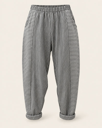 Striped Rolled-Hem Harem Pants for Women – clean studio photo