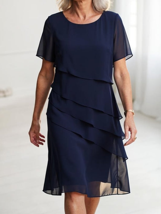 Comfort Ruffle Dress - Navy Blue