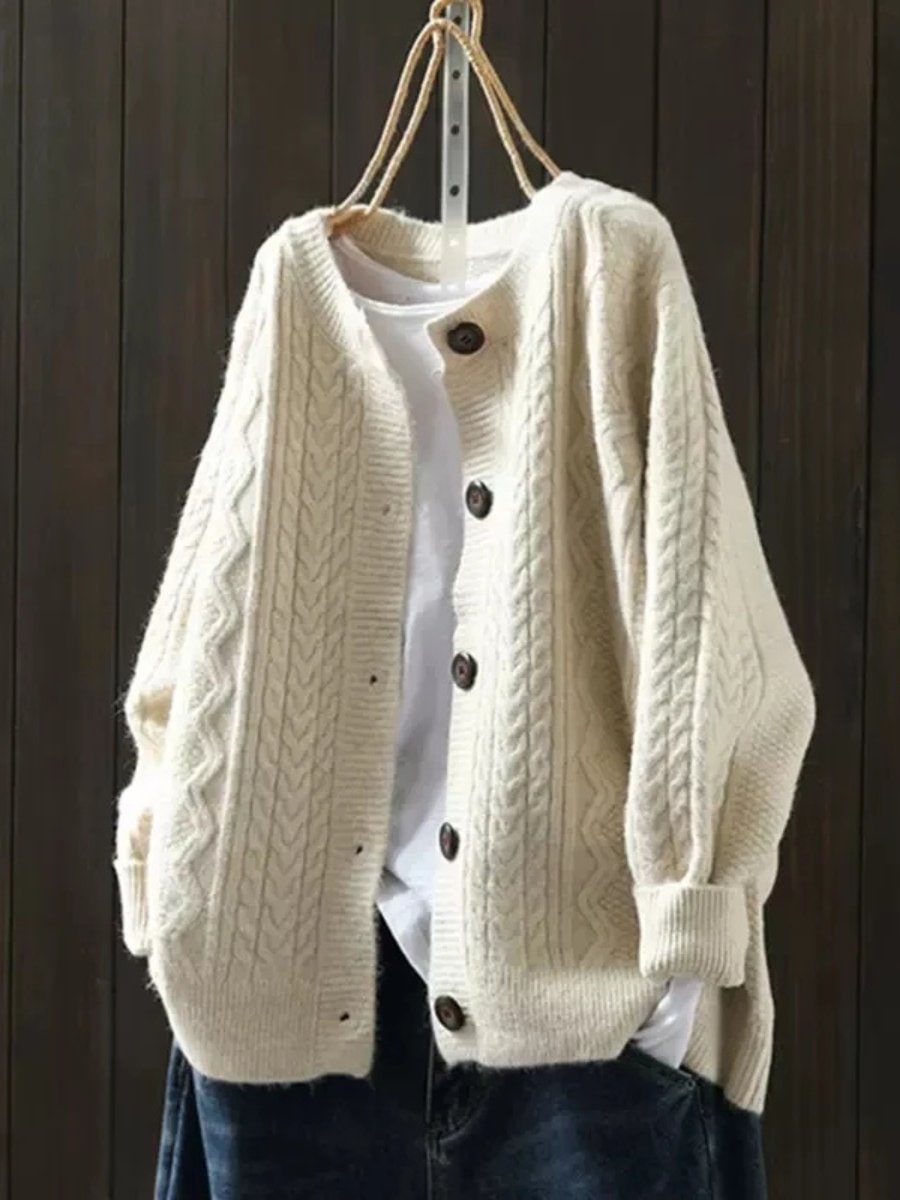 Comfortable Cable-Knit Oversized Cardigan - Beige