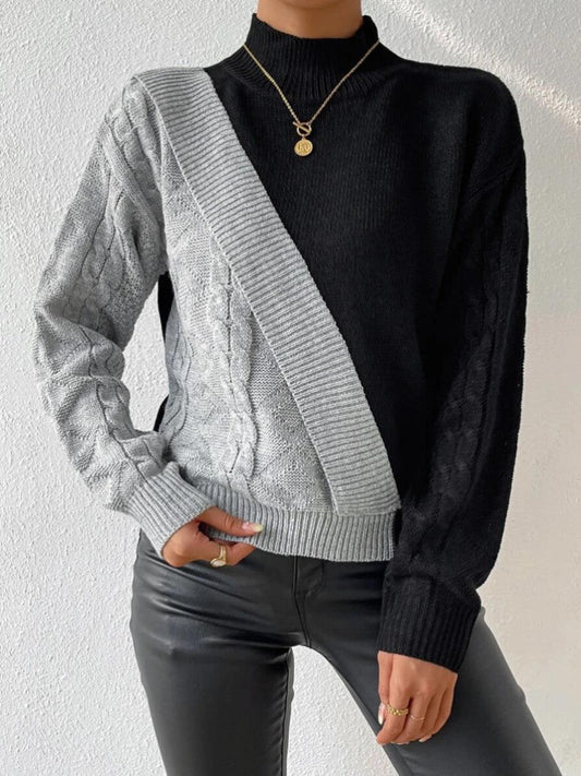 Comfortable Colorblock Cable Knit Sweater for Women - Khaki