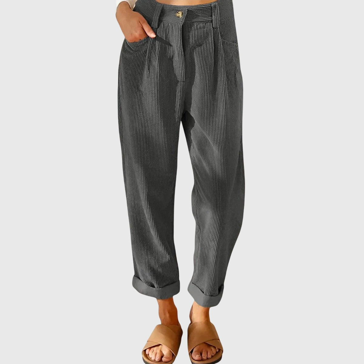Cord Pants for Women - Gray