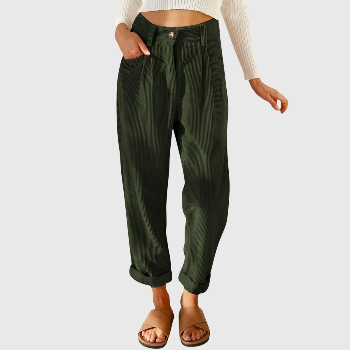 Cord Pants for Women - Green