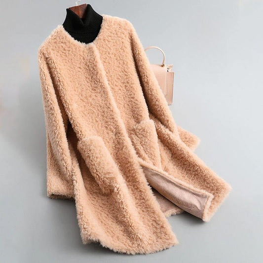 Couture Shearling Coat for Women - Blossom Pink