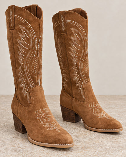 Embroidered Suede Western Cowboy Boots for Women – close-up detail