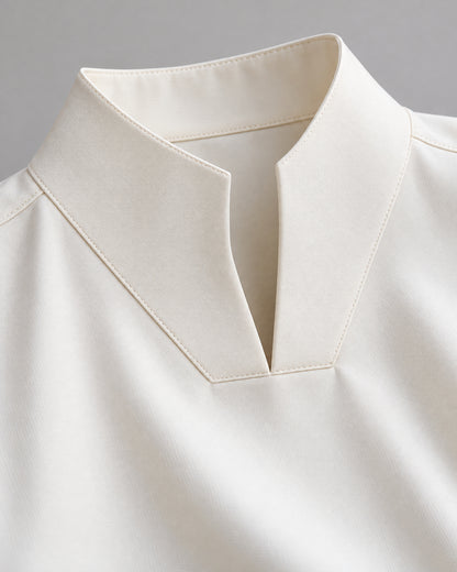 Stand Collar V-Cut Pullover Blouse for Women – close-up detail