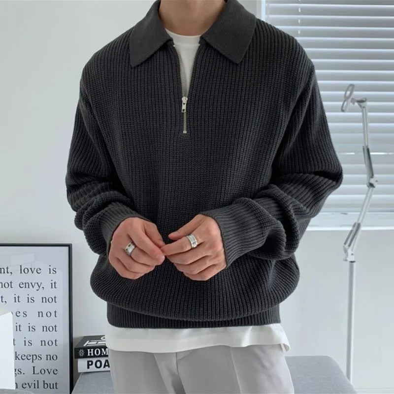 Devon Quarter Zip Sweater - Black