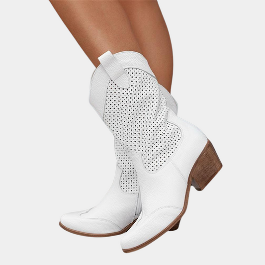 Faux Suede Western Boots for Women - White