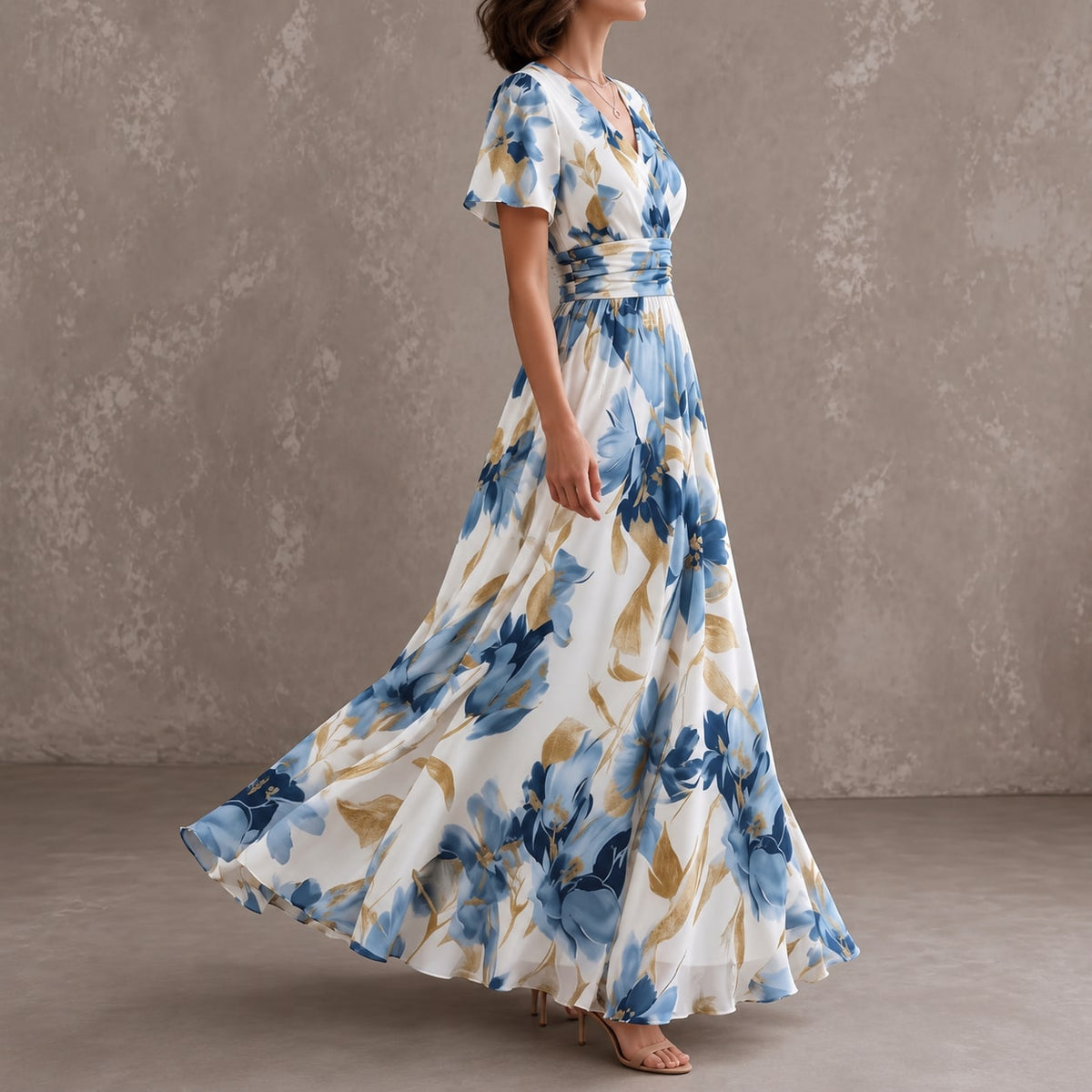 Floral Wrap Waist Midi Dress
