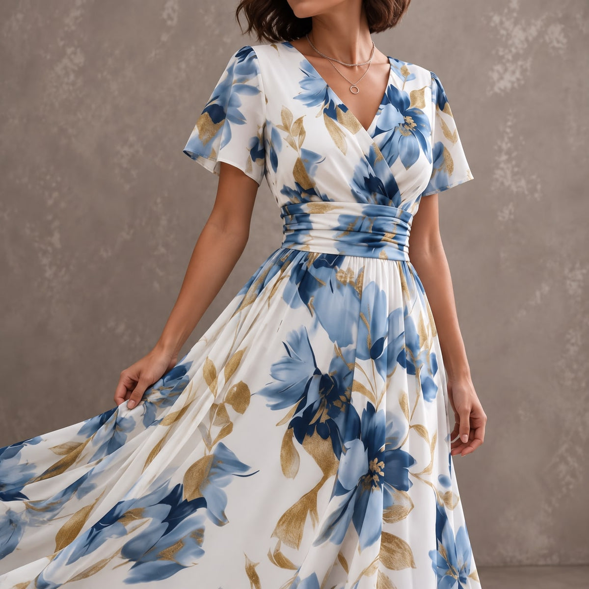 Floral Wrap Waist Midi Dress