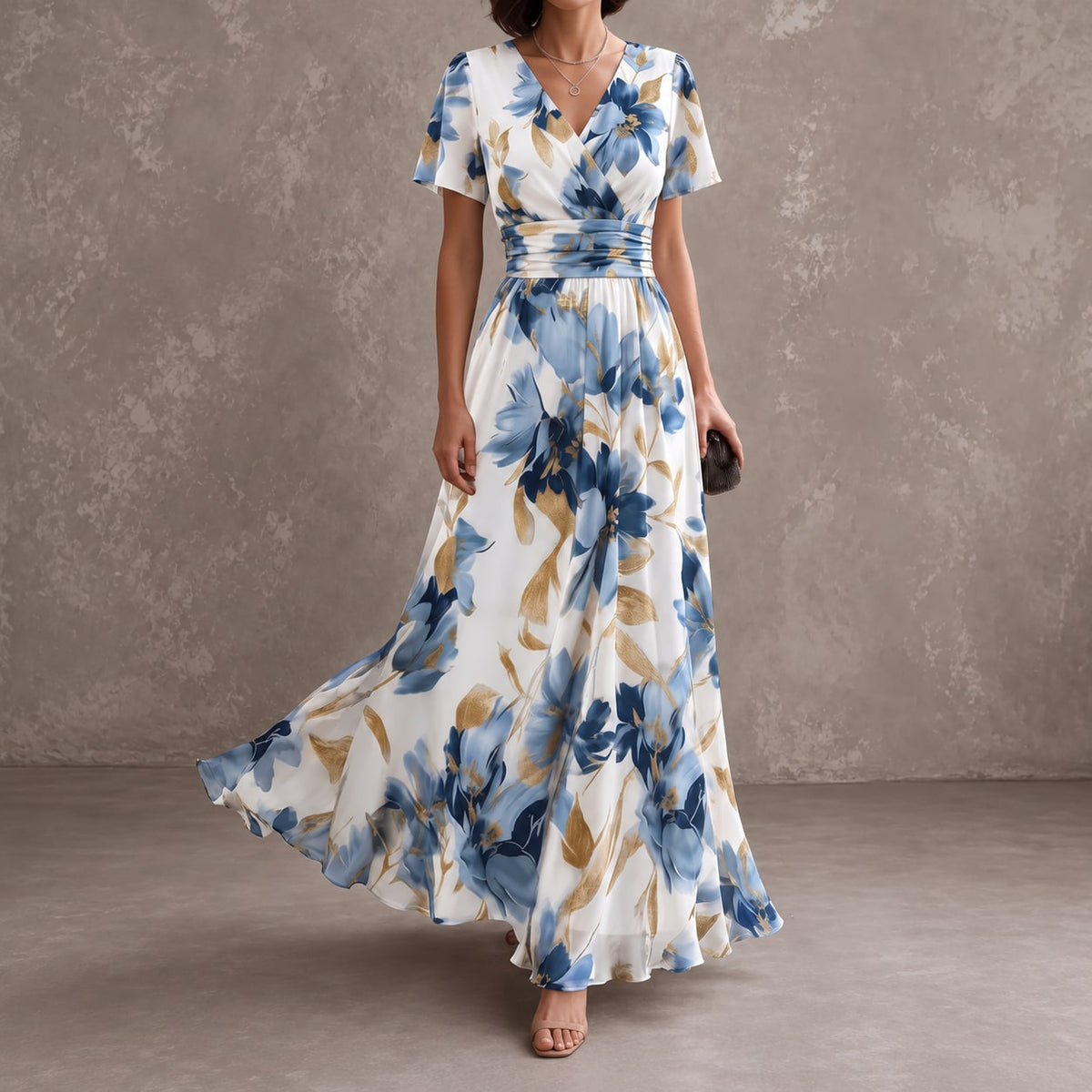 Floral Wrap Waist Midi Dress - Multicolor