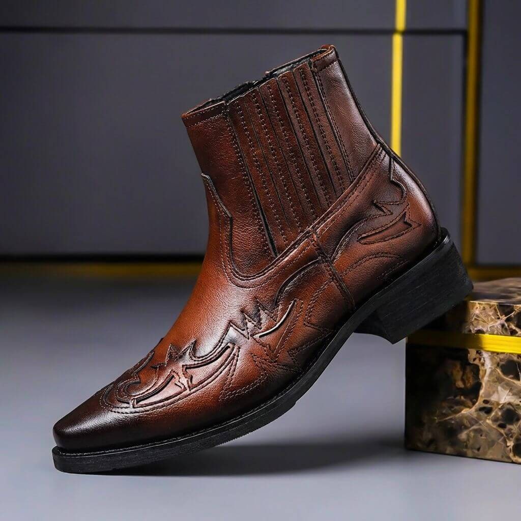 Handcrafted Italian Leather Boots - Cognac Brown