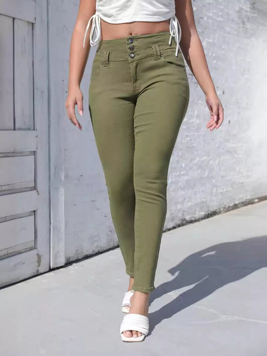 High-Waisted Skinny Jeans for Women - Green