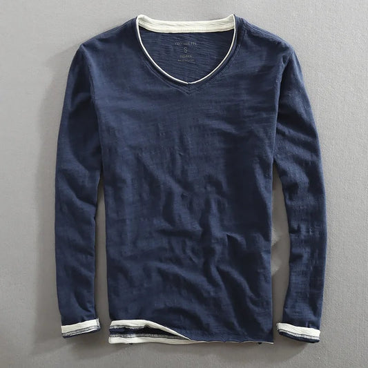Hokuto Cotton Long Sleeve Shirt - Navy Blue