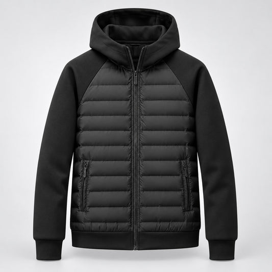 Hooded Puffer Jacket Quilted Panels for Men - Black
