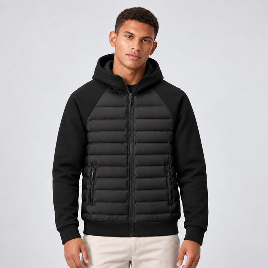 Hooded Puffer Jacket Quilted Panels for Men