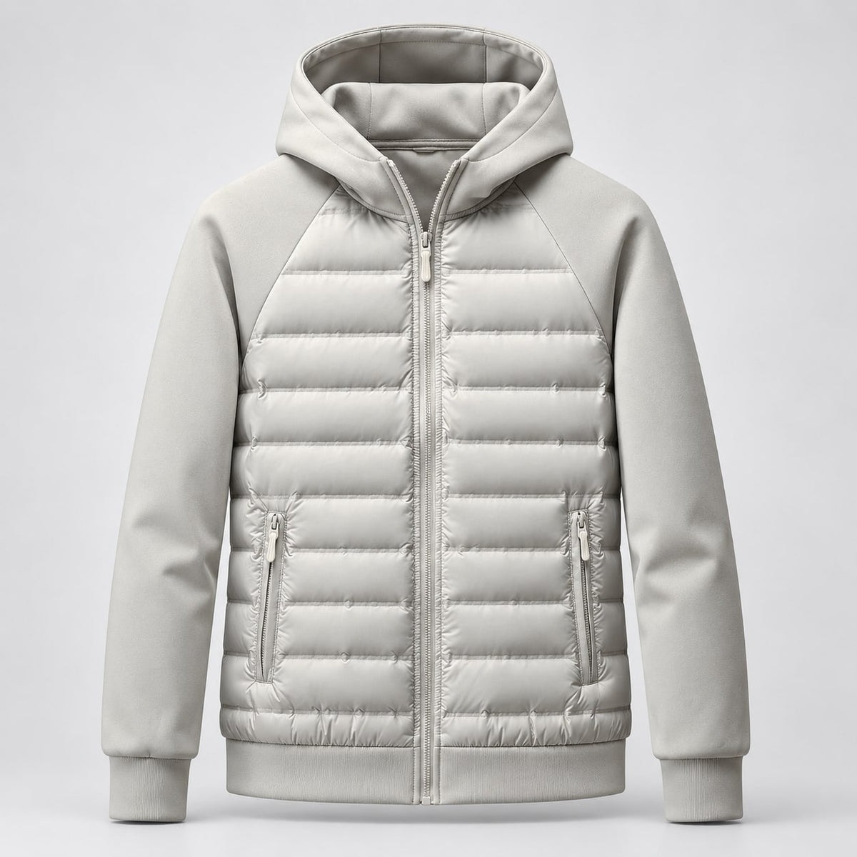 Hooded Puffer Jacket Quilted Panels for Men - Grey