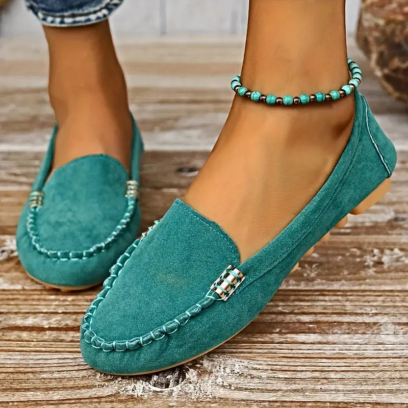 Suede Slip-On Loafers for Women - Turquoise