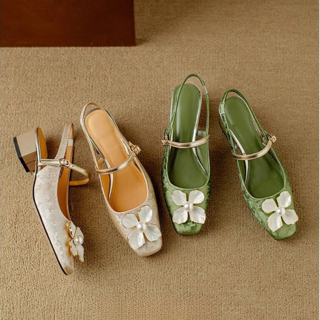 Women's Floral Mary Jane Block Heel Pumps — side view