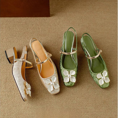 Women's Floral Mary Jane Block Heel Pumps — side view
