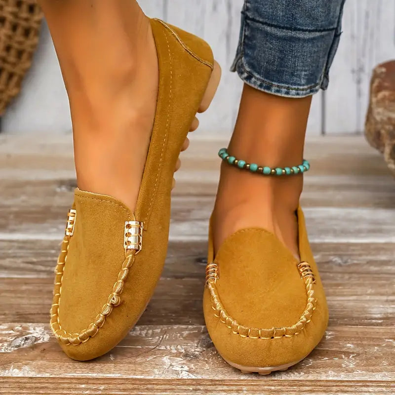 Suede Slip-On Loafers for Women - Yellow