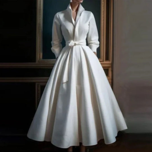 Long Sleeve A-Line Midi Dress – Women's Day-to-Evening Dress | Celina - White