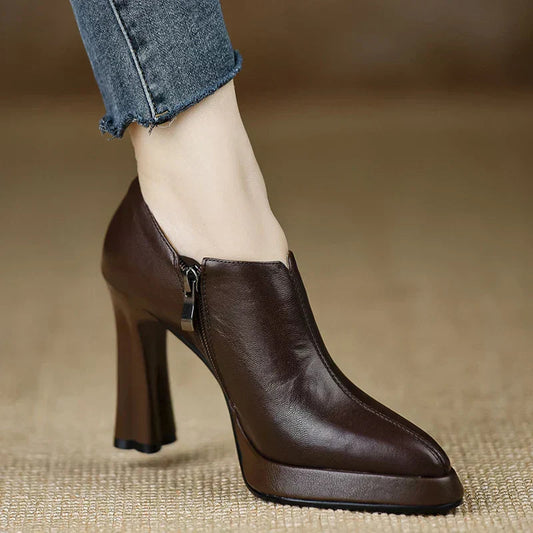 Women's High Heel Platform Block Heel Pumps Side Zip — front view