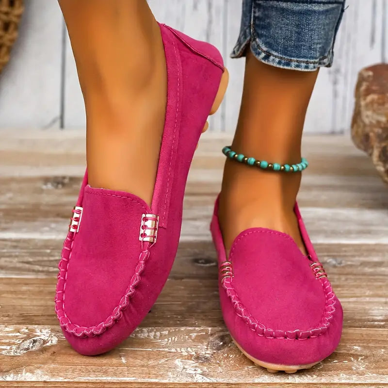 Suede Slip-On Loafers for Women - Pink