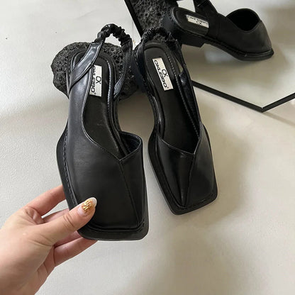 Orthopedic Square-Toe Slip-On Shoes for Women - Black