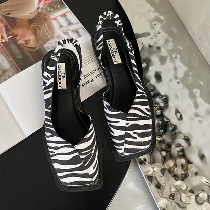 Orthopedic Square-Toe Slip-On Shoes for Women - Zebra