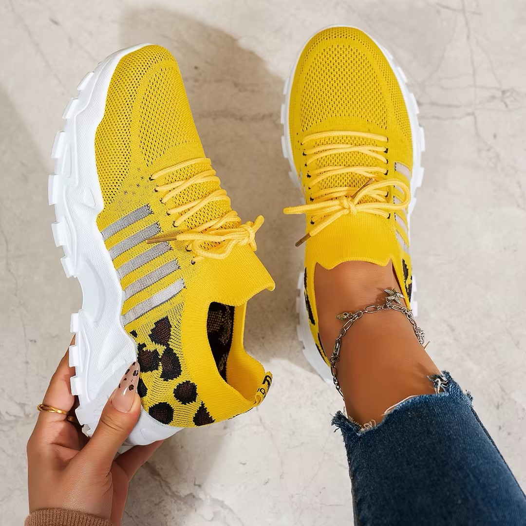 Chunky Mesh Lace-Up Sneakers for Women - Yellow