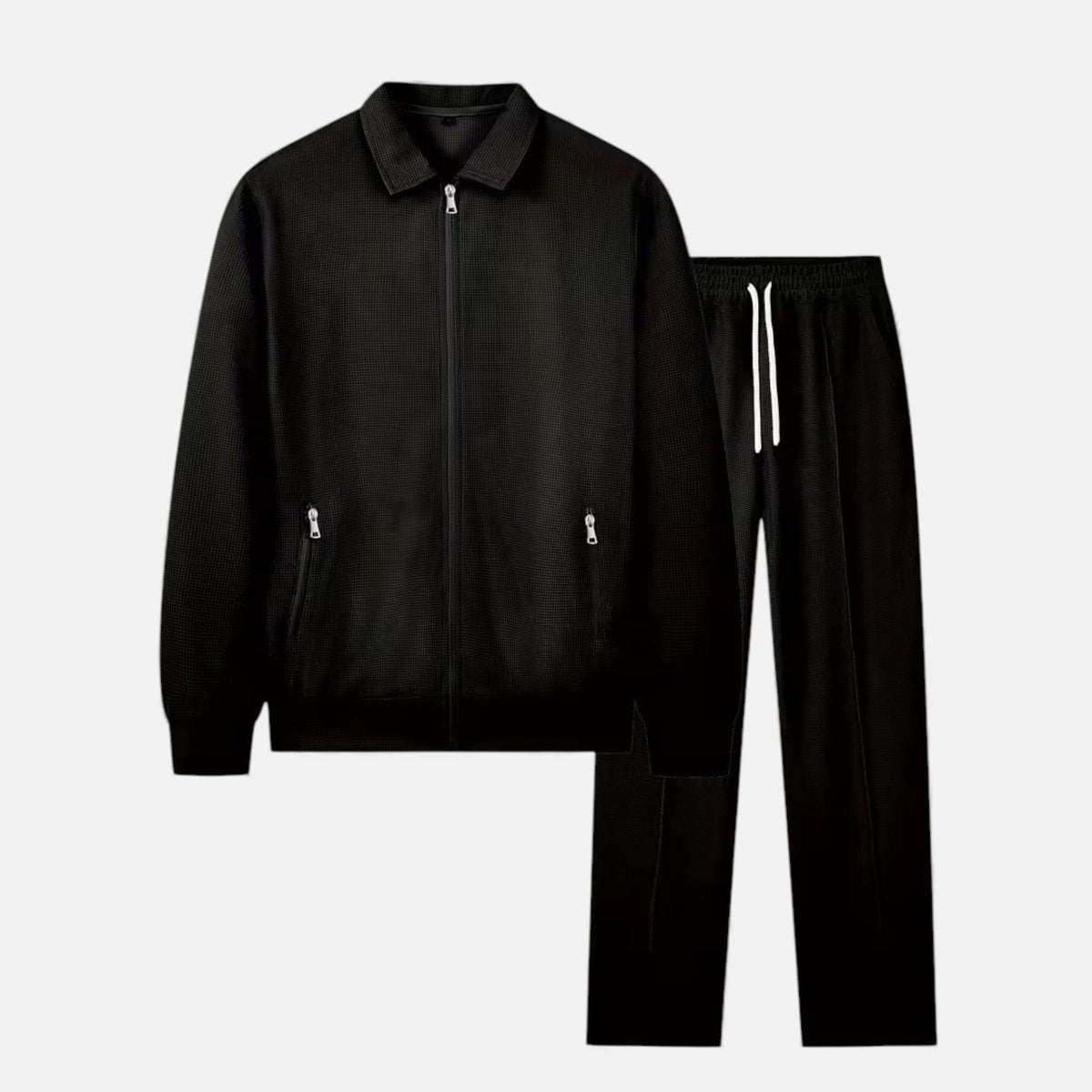 Arden Two-Piece Waffle Knit Men's Casual Outfit - Black