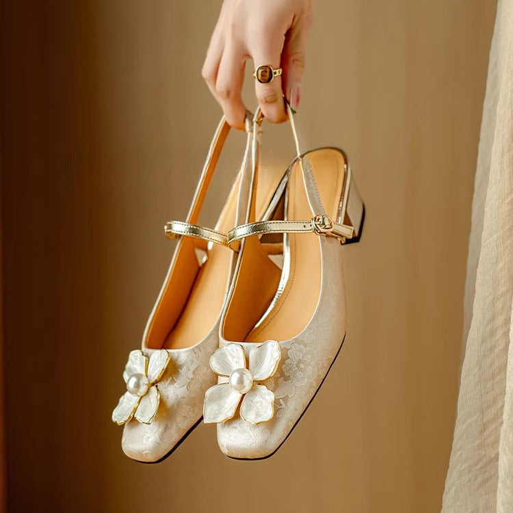 Women's Floral Mary Jane Block Heel Pumps — product view