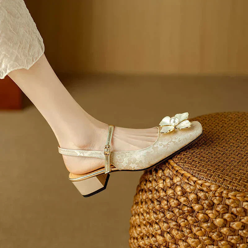 Women's Floral Mary Jane Block Heel Pumps — product view