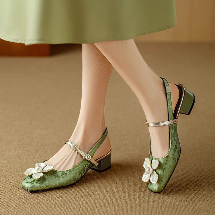 Women's Floral Mary Jane Block Heel Pumps — product view
