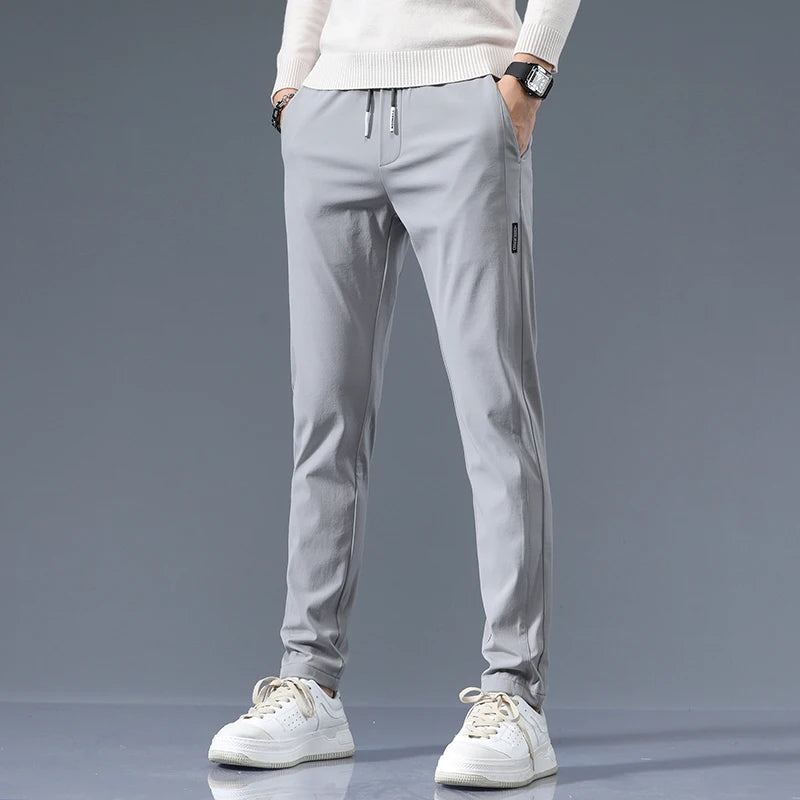Slim-Fit Cotton Drawstring Joggers for Men - Light Gray