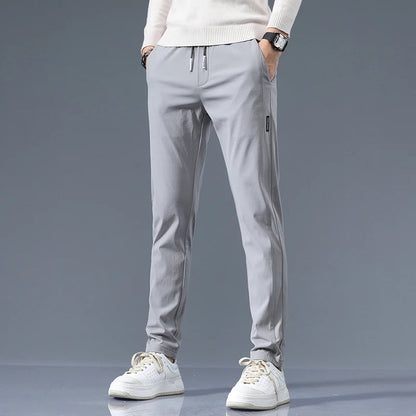 Slim-Fit Cotton Drawstring Joggers for Men - Light Gray