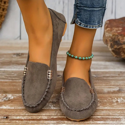 Suede Slip-On Loafers for Women - Gray