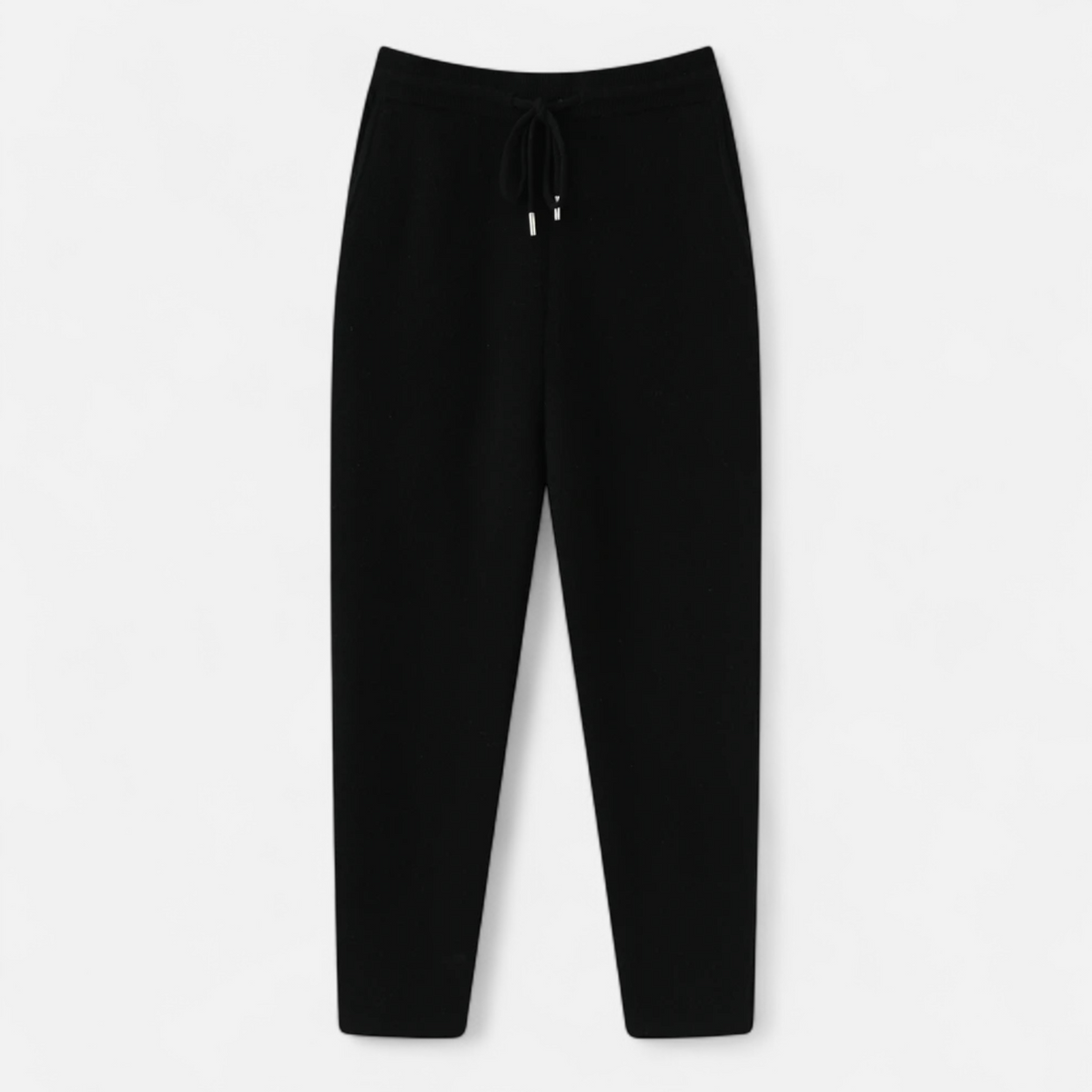 Drawstring Merino Wool Knit Trousers for Men - Black