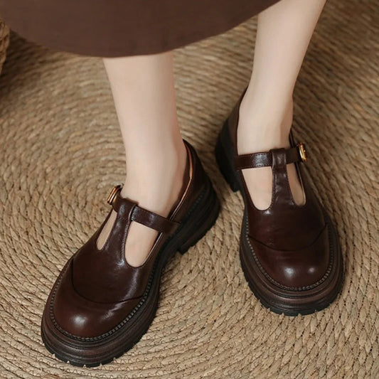 Women's T-Bar Mary Jane Brogue Round Toe Low Heel — product view